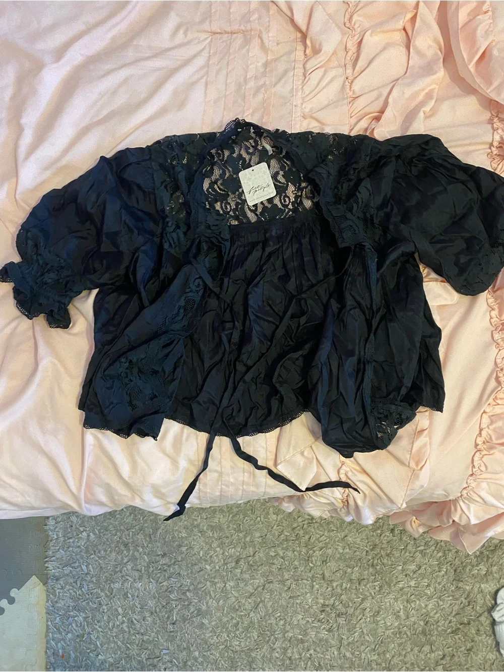 Free People Black Lace-Back Short Sleeve Women's Top